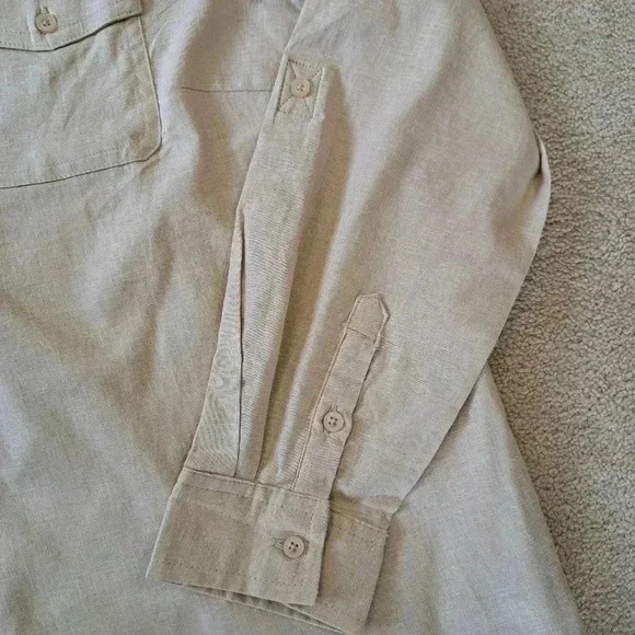 NWT Tahari Long Sleeved Linen Blouse Roll Sleeve Tan Large Popover Style Top - Picture 15 of 16